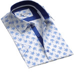Short-Sleeve Button Up // White + Blue Floral (L)