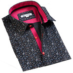 Short-Sleeve Button Up // Black + Red + Blue Floral (L)
