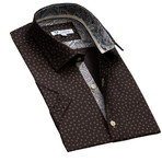 Short-Sleeve Button Up // Chocolate Brown + Blue Paisley (S)