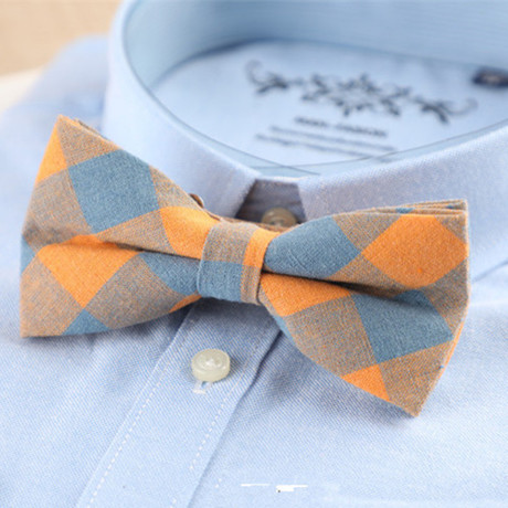 Cotton Bow Tie // Orange + Blue Check