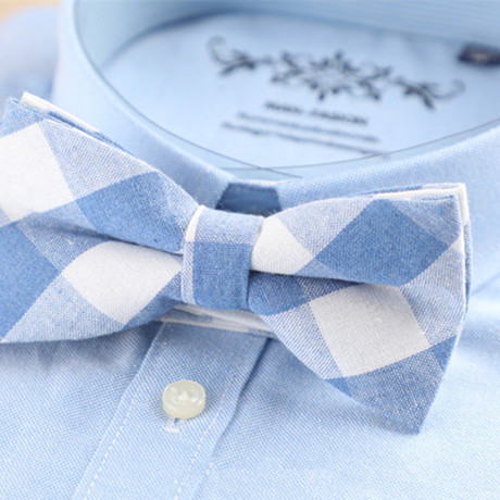 Cotton Bow Tie // Sky Blue + White Check