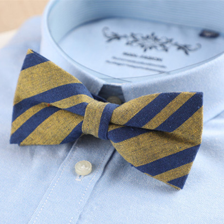 Cotton Bow Tie // Mustard + Blue Stripe
