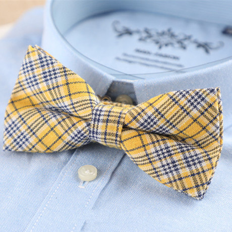 Cotton Bow Tie // Yellow + Blue Cross Stripe