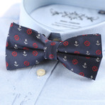 Hand Made Silk Bow Tie // Navy + Red + Gray Anchors