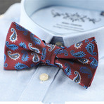 Hand Made Silk Bow Tie // Maroon + Blue + White Paisley