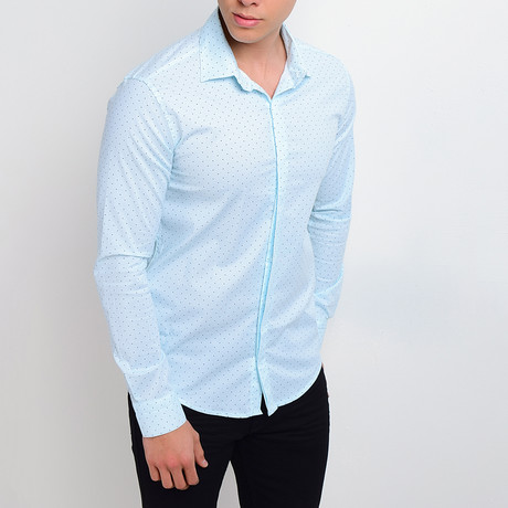 Dotted Long-Sleeve Button Down Shirt // Mint (S)