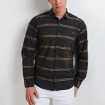 Horizontal Stripes Long-Sleeve Button Down Shirt // Black + Khaki (L)