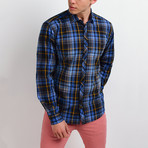 Plaid Long-Sleeve Button Down Shirt // Blue + Navy (XL)