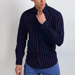 Pinstripe Long-Sleeve Button Down Shirt // Dark Navy (M)