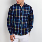 Plaid Long-Sleeve Button Down Shirt // Dark Navy (S)