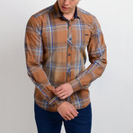 Plaid Long-Sleeve Button Down Shirt // Tan (S)