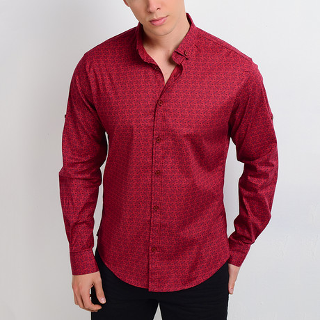 Floral Long-Sleeve Button Down Shirt // Deep Red (S)