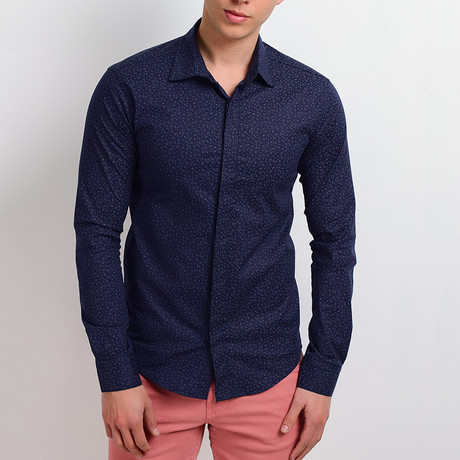 Floral Long-Sleeve Button Down Shirt // Dark Navy (S)