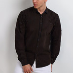 Pinstripe Long-Sleeve Button Down Shirt // Black + Brown (S)