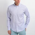 Floral Long-Sleeve Button Down Shirt // White + Blue (M)