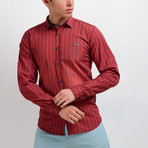 Pinstripe Long-Sleeve Button Down Shirt // Red (S)