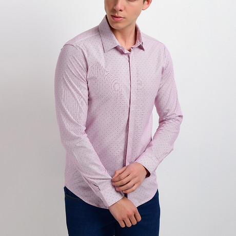Dotted Long-Sleeve Button Down Shirt // Pink (M)