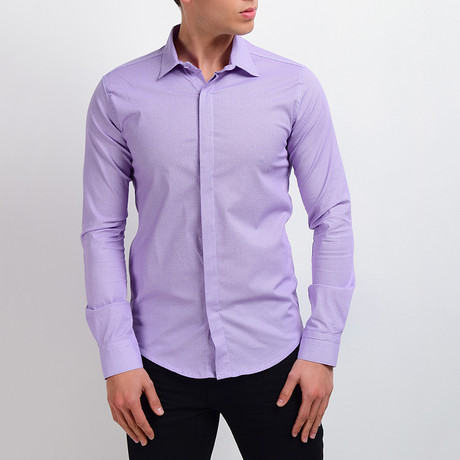 Solid Long-Sleeve Button Down Shirt // Lilac (M)