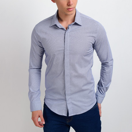 Solid Long-Sleeve Button Down Shirt // Bluish Gray (S)