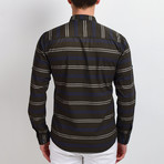 Horizontal Stripes Long-Sleeve Button Down Shirt // Black + Khaki (L)