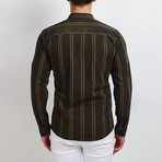 Striped Long-Sleeve Button Down Shirt // Black + Khaki (M)