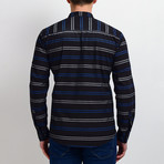 Horizontal Stripes Long-Sleeve Button Down Shirt // Black + Blue (S)