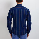 Striped Long-Sleeve Button Down Shirt // Navy (XL)