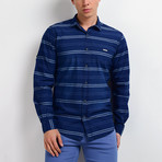 Horizontal Stripes Long-Sleeve Button Down Shirt // Blue (M)