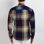 Plaid Long-Sleeve Button Down Shirt // Brown + Navy (L)