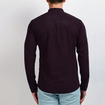 Pinstripe Long-Sleeve Button Down Shirt // Black + Burgundy (M)