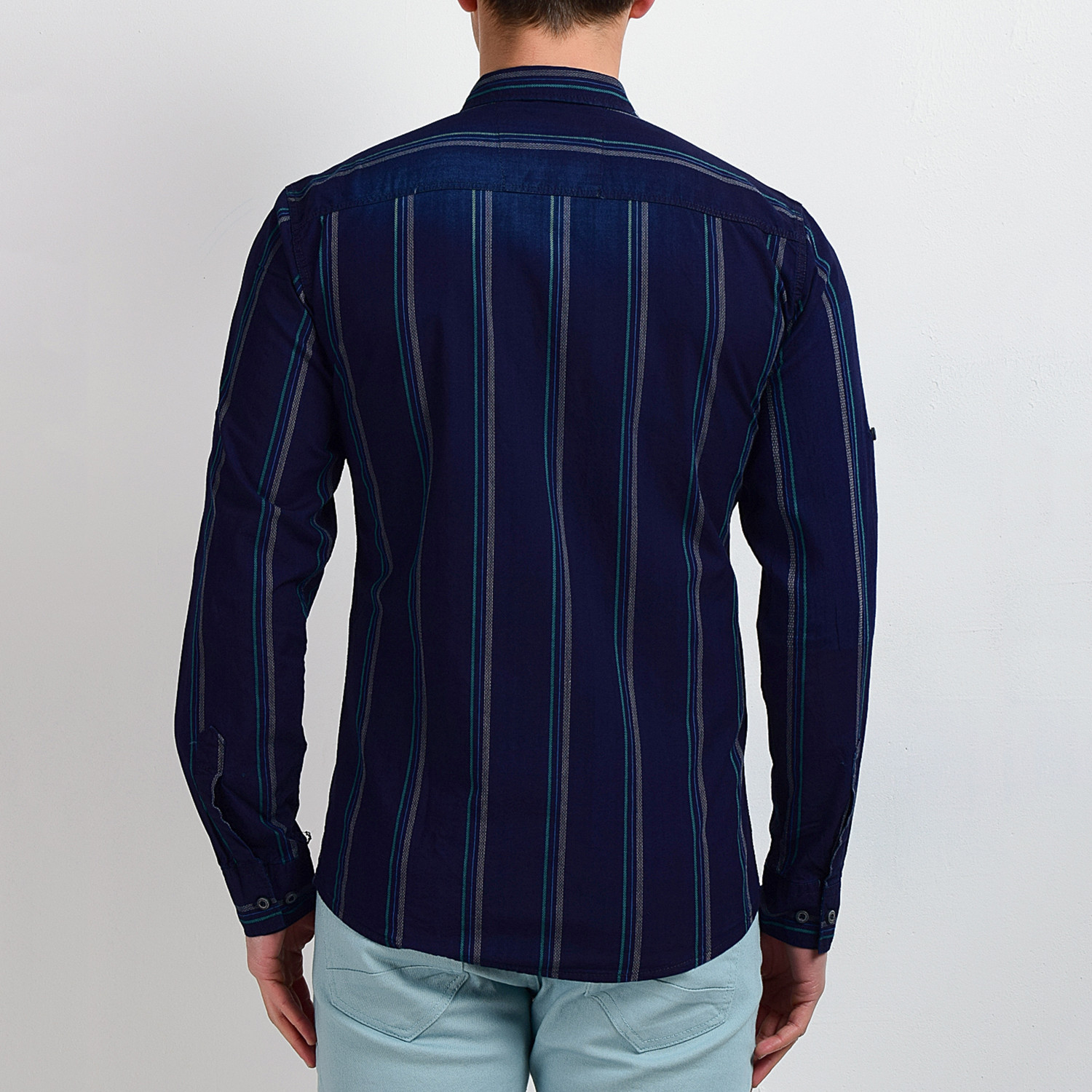 Striped Long-Sleeve Button Down Shirt // Dark Navy (S) - Rodi Jeans ...