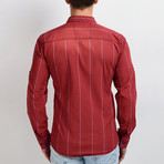 Striped Long-Sleeve Button Down Shirt // Red (XL)