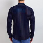 Pinstripe Long-Sleeve Button Down Shirt // Dark Navy (M)