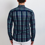 Plaid Long-Sleeve Button Down Shirt // Green + Navy (L)