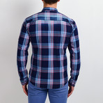 Plaid Long-Sleeve Button Down Shirt // Navy + Blue (XL)