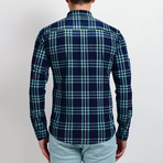 Plaid Long-Sleeve Button Down Shirt // Navy + Teal (M)