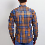 Plaid Long-Sleeve Button Down Shirt // Orange + Blue (S)