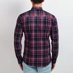 Plaid Long-Sleeve Button Down Shirt // Black + Pink (L)