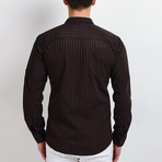 Pinstripe Long-Sleeve Button Down Shirt // Black + Brown (S)