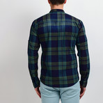 Plaid Long-Sleeve Button Down Shirt // Navy + Green (M)