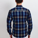 Plaid Long-Sleeve Button Down Shirt // Dark Navy (S)