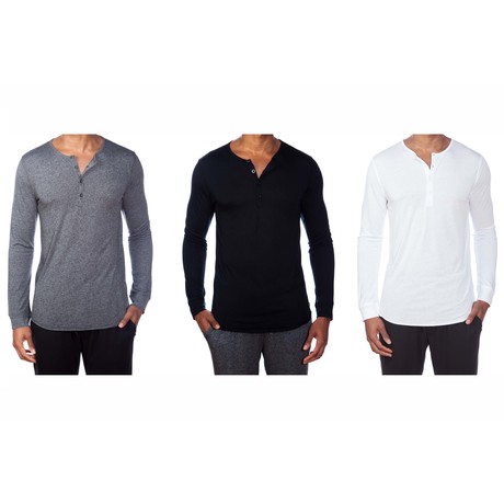 Super Soft Long Sleeve Lounge Henley // Pack of 3 (S)