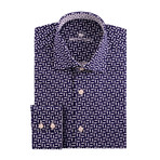Small Lines Dobby Print Long Sleeve Shirt // Navy Blue (2XL)