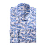 Palms Graphic Poplin Print Long Sleeve Shirt // White + Blue (M)
