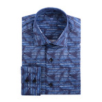 Palms Graphic Poplin Print Long Sleeve Shirt // Navy Blue (XS)