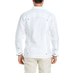 Trim Guayabera Long Sleeve Shirt + Polka Dot // White (M)