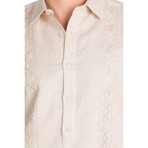 Casual Embroidered Long Sleeve Shirt // Sand (L)