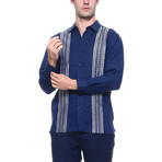 Resort Embroidered Long Sleeve Shirt // Navy (2XL)