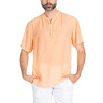 Resort Short Sleeve Embroidered Henley Shirt // Peach (S)