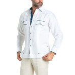 Trim Guayabera Long Sleeve Shirt + Polka Dot // White (S)